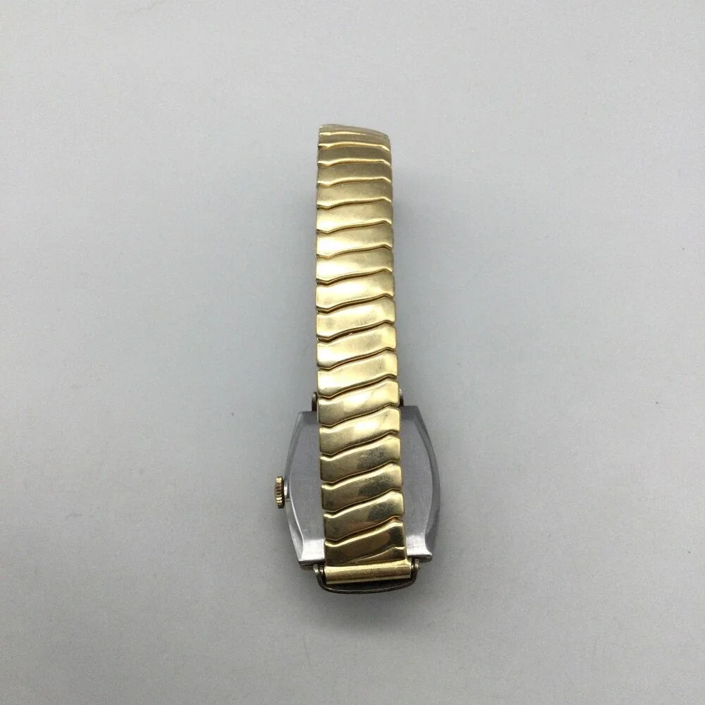 Vintage Benrus Mens Watch 25mm Gold Tonneau Dial Manual Wind Shock Absorber